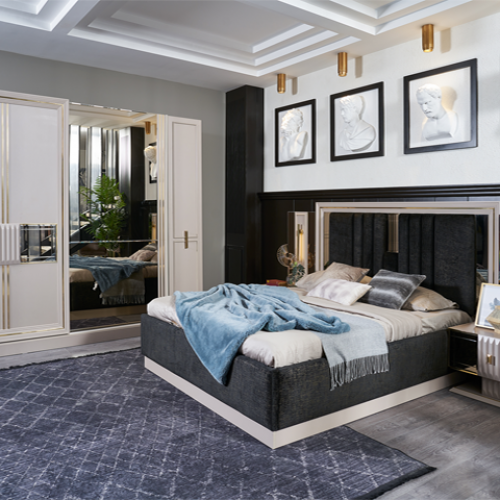 CHAMBRE A COUCHER GRACE PORTES COULISSANTES+MEUBLE+POUF
