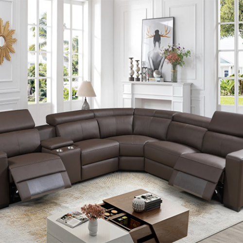 SOFA 6 PLACES ANGLE COULEUR MARRON